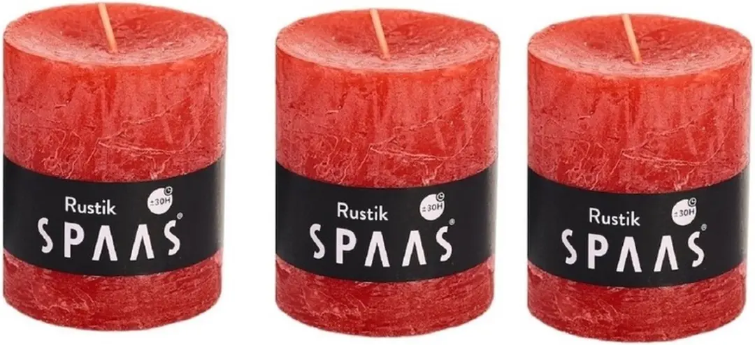 3x Rode rustieke cilinderkaarsen/stompkaarsen 7 x 8 cm 30 branduren