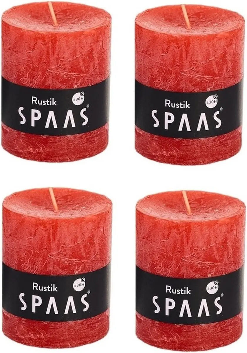 4x Rode rustieke cilinderkaarsen/stompkaarsen 7 x 8 cm 30 branduren