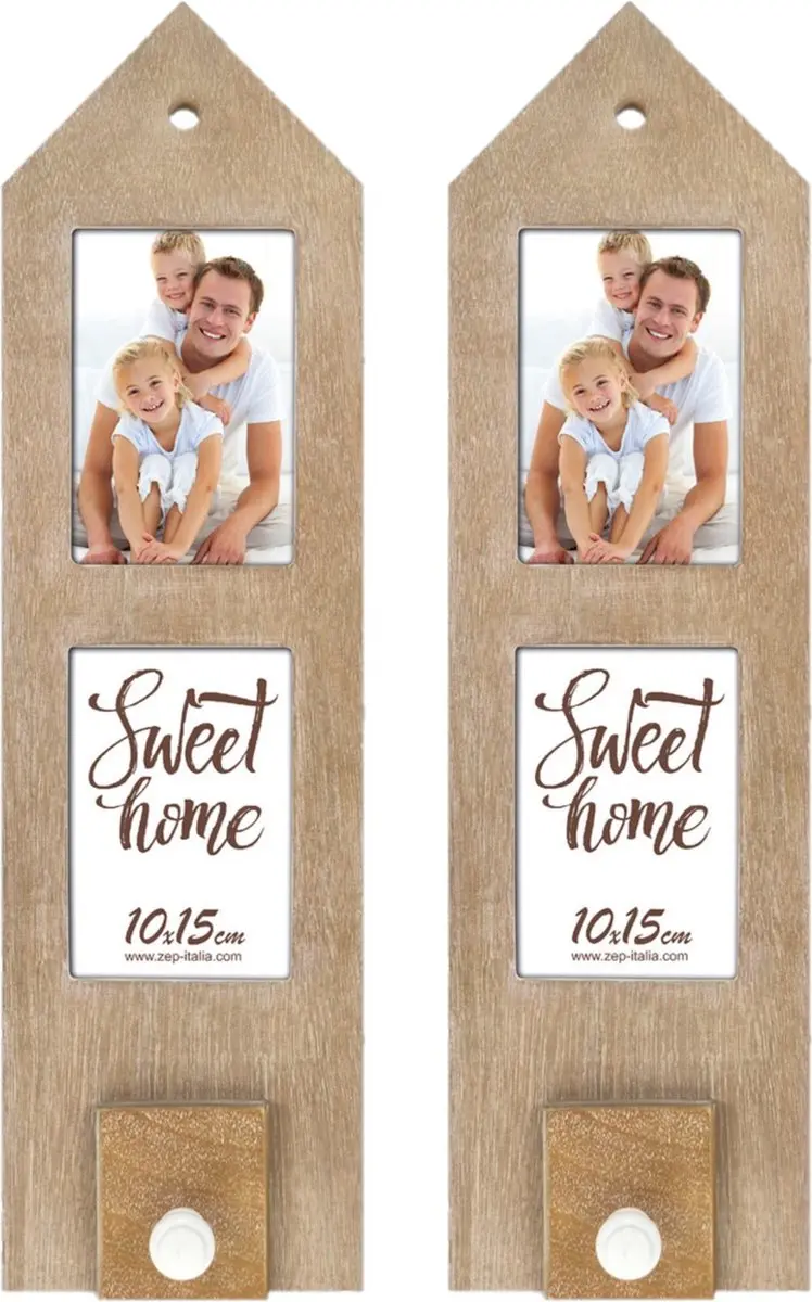 2x stuks houten fotolijstje met haakje 54 x 15 cm geschikt voor een foto van 10