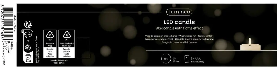 Lumineo LED echtwaskaars oranje Ø 7 cm hoogte 19 cm