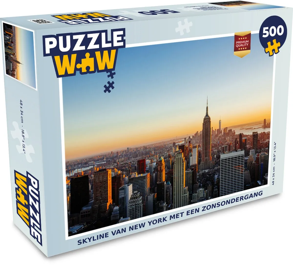 PuzzleWow New York Skyline Zonsondergang Legpuzzel 500 Stuks - Multicolor