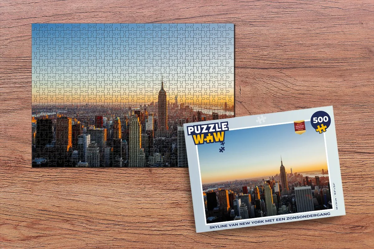 PuzzleWow New York Skyline Zonsondergang Legpuzzel 500 Stuks - Multicolor