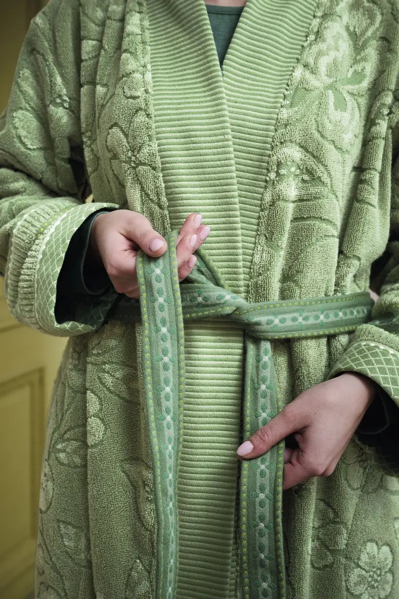 Pip Studio Jasmin Jacquard Badjas Groen S - afbeelding 4 van 4