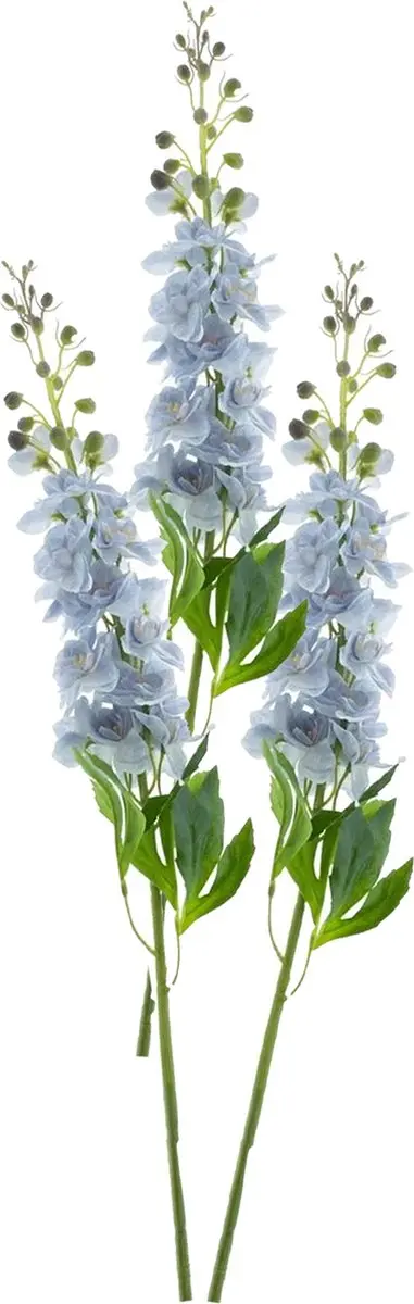 Bellatio Design Kunstbloem bloesemtak ridderspoor - 3x - 87 cm - licht blauw - kunst zijdebloemen