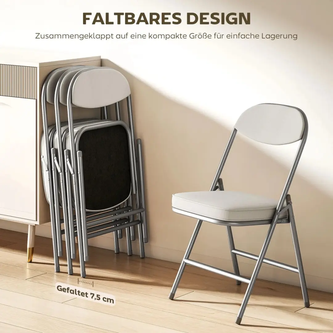 Klapstoel-Polyester Staal-48 5L X 45W x 82H cm-Crèmewit-set van 4