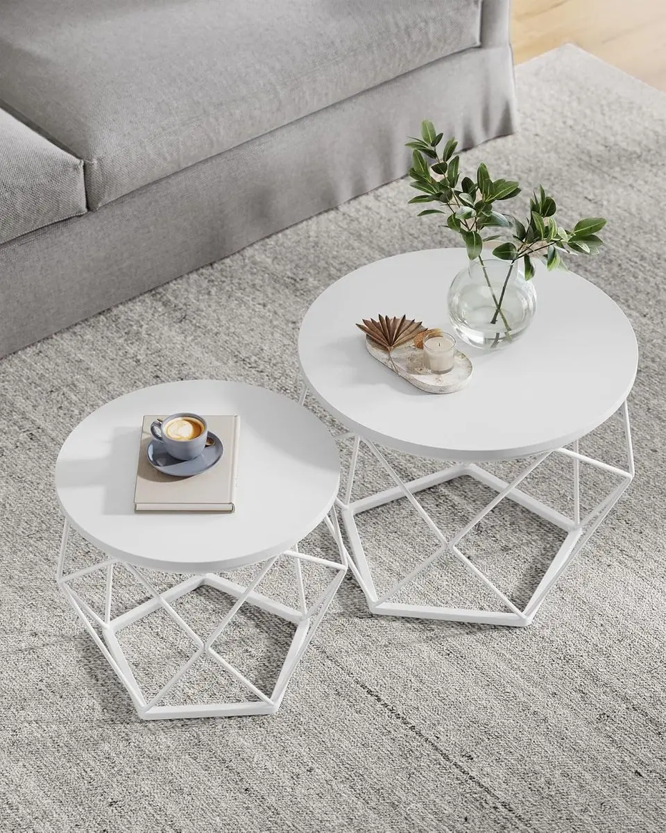 Songmics Ronde Salontafel Set 2 Stuks - Ø50cm & Ø40cm Wit - afbeelding 3 van 6