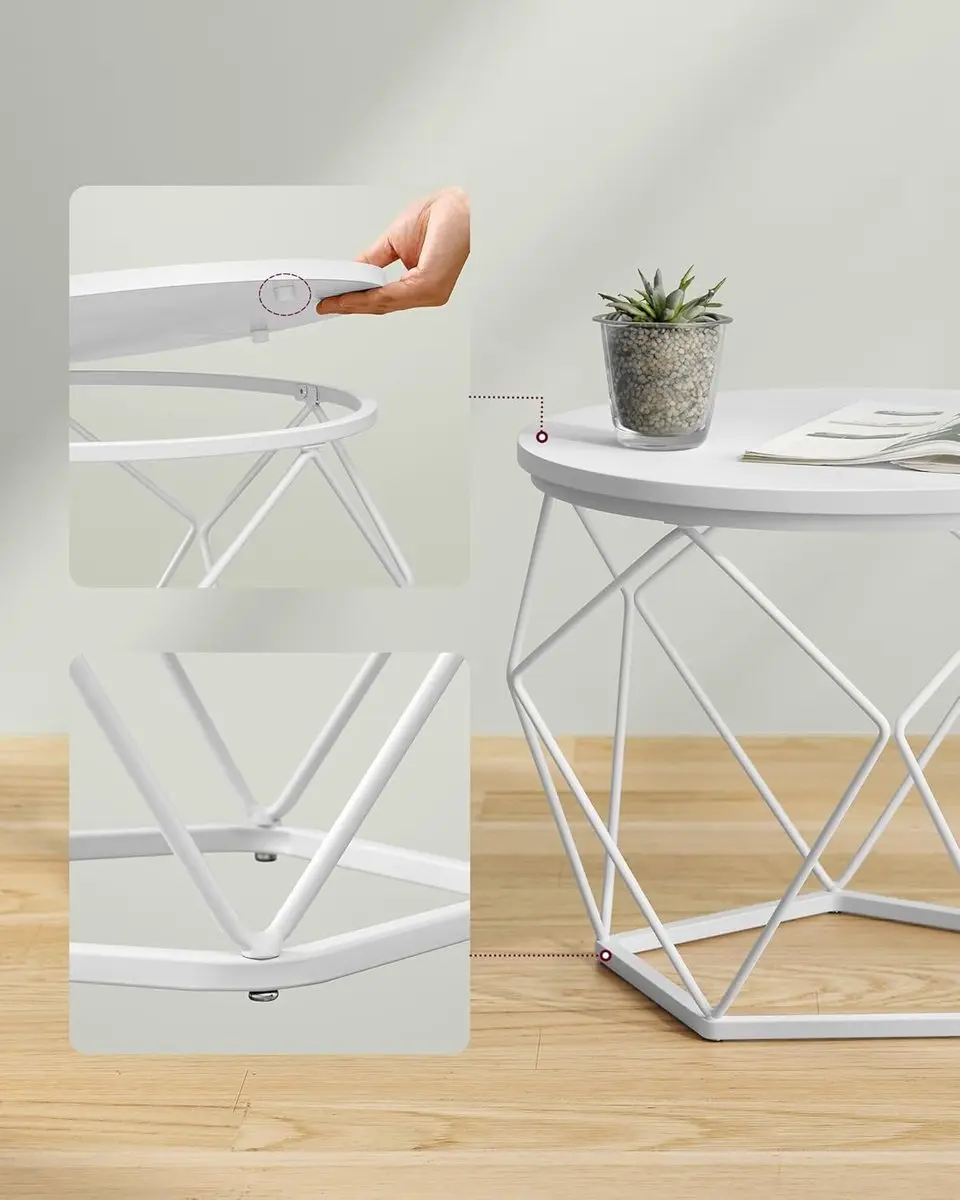 Songmics Ronde Salontafel Set 2 Stuks - Ø50cm & Ø40cm Wit - afbeelding 5 van 6
