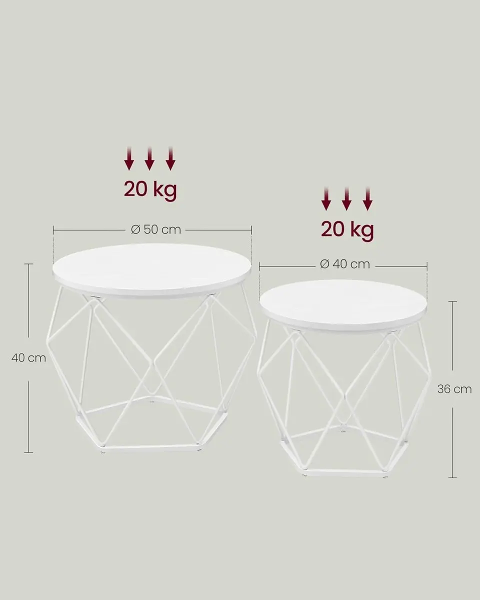 Songmics Ronde Salontafel Set 2 Stuks - Ø50cm & Ø40cm Wit - afbeelding 4 van 6