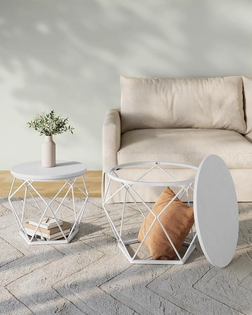 Songmics Ronde Salontafel Set 2 Stuks - Ø50cm & Ø40cm Wit - afbeelding 2 van 6
