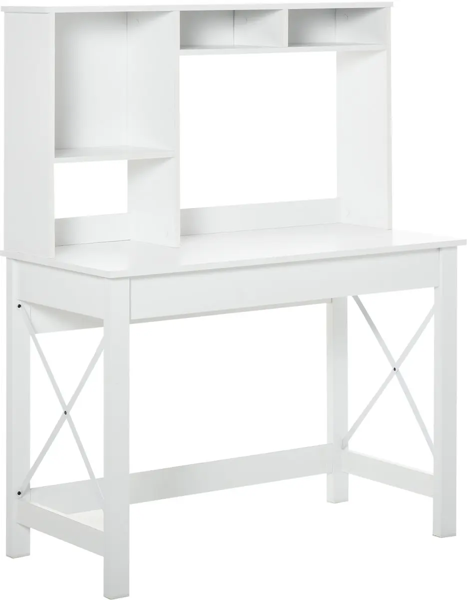 HOMCOM-Bureau met planken-Hout-105x50x137cm-Wit