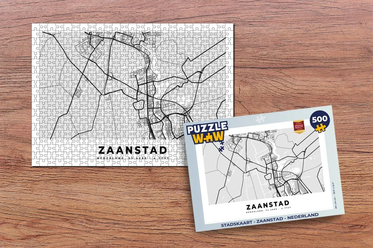 PuzzleWow Stadskaart Zaanstad Nederland Legpuzzel 500 Stuks - Multicolor
