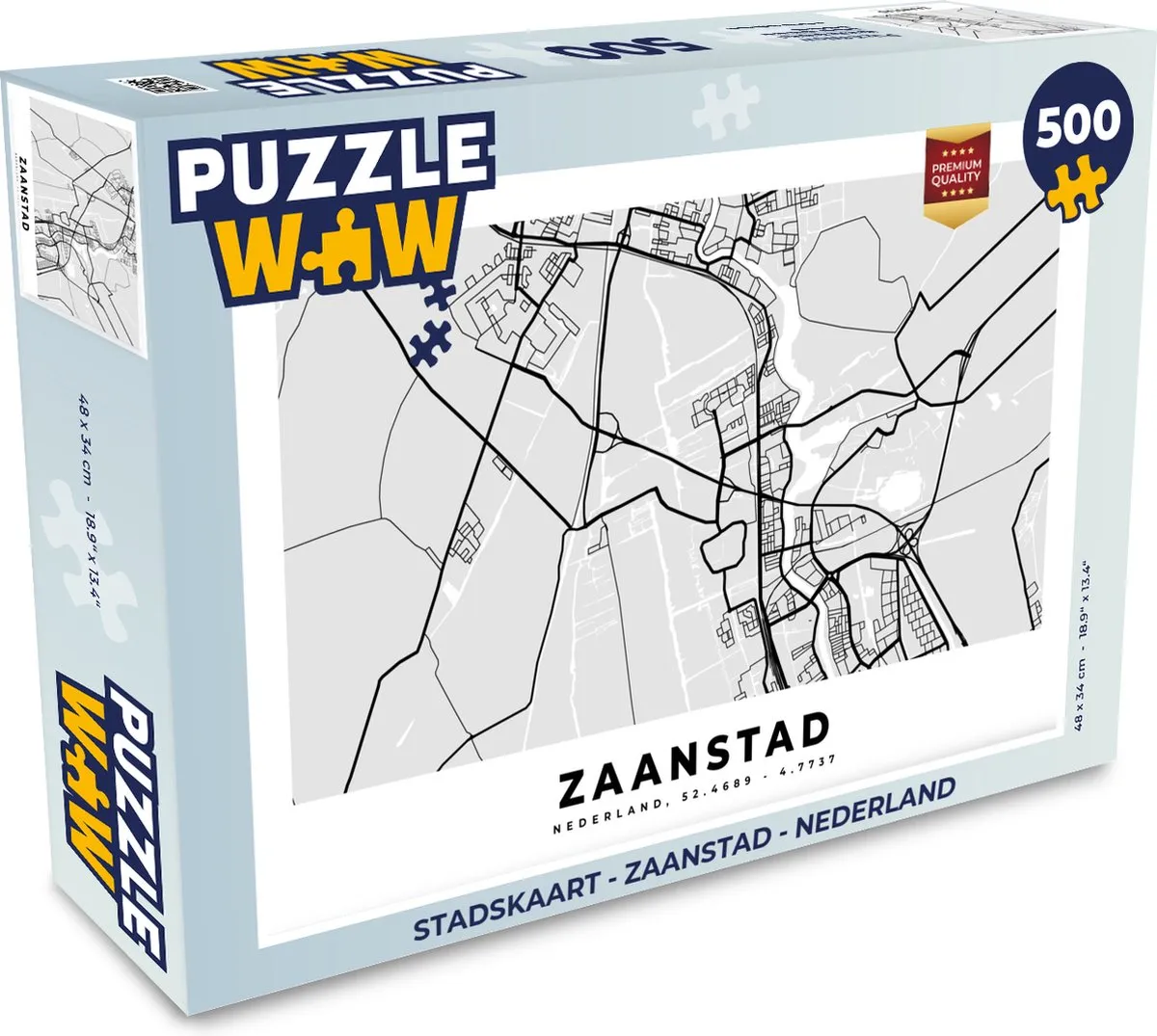 PuzzleWow Stadskaart Zaanstad Nederland Legpuzzel 500 Stuks
