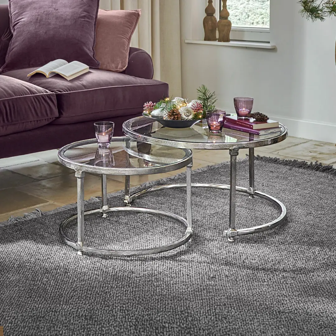 Loberon Kabala Salontafel - Set van 2 - Ø65cm - Zilverkleurig - afbeelding 2 van 3