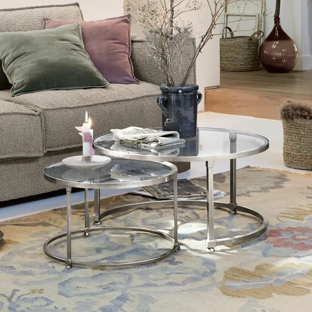Loberon Kabala Salontafel - Set van 2 - Ø65cm - Zilverkleurig - afbeelding 3 van 3
