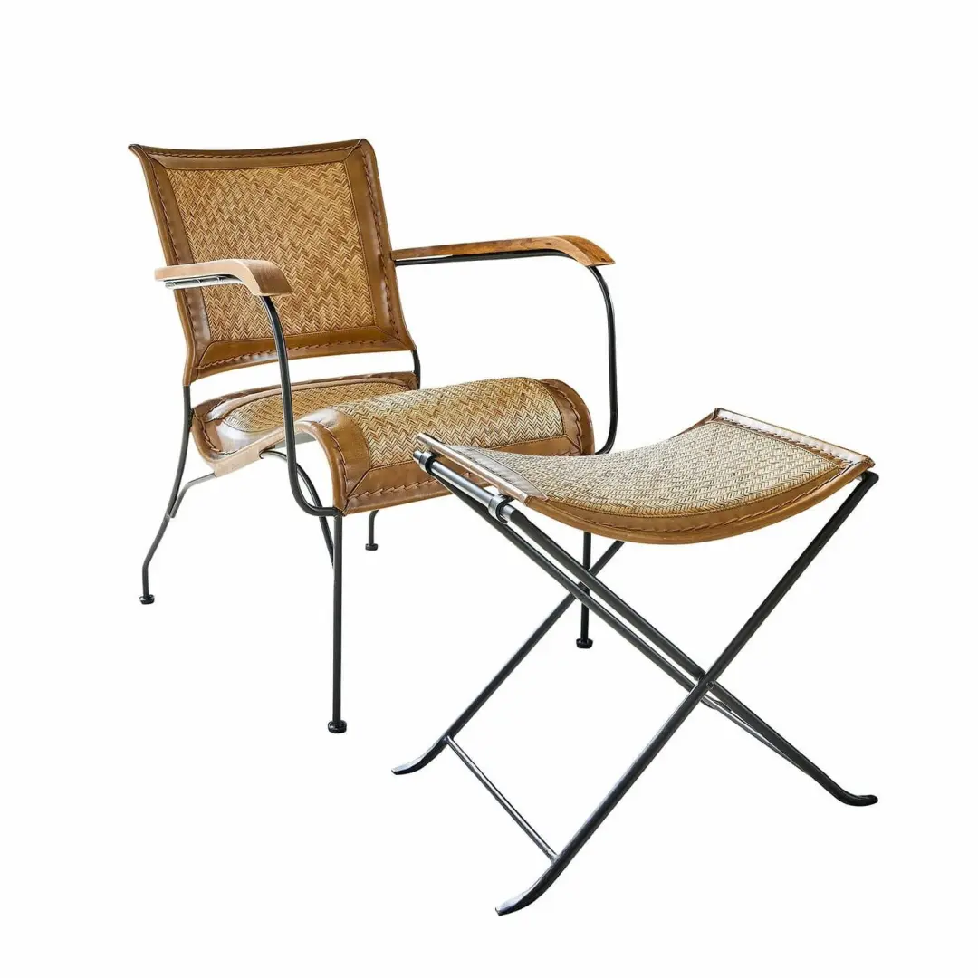 Loberon Dauvron Stoel met Hocker - Bruin/Zwart - afbeelding 2 van 6