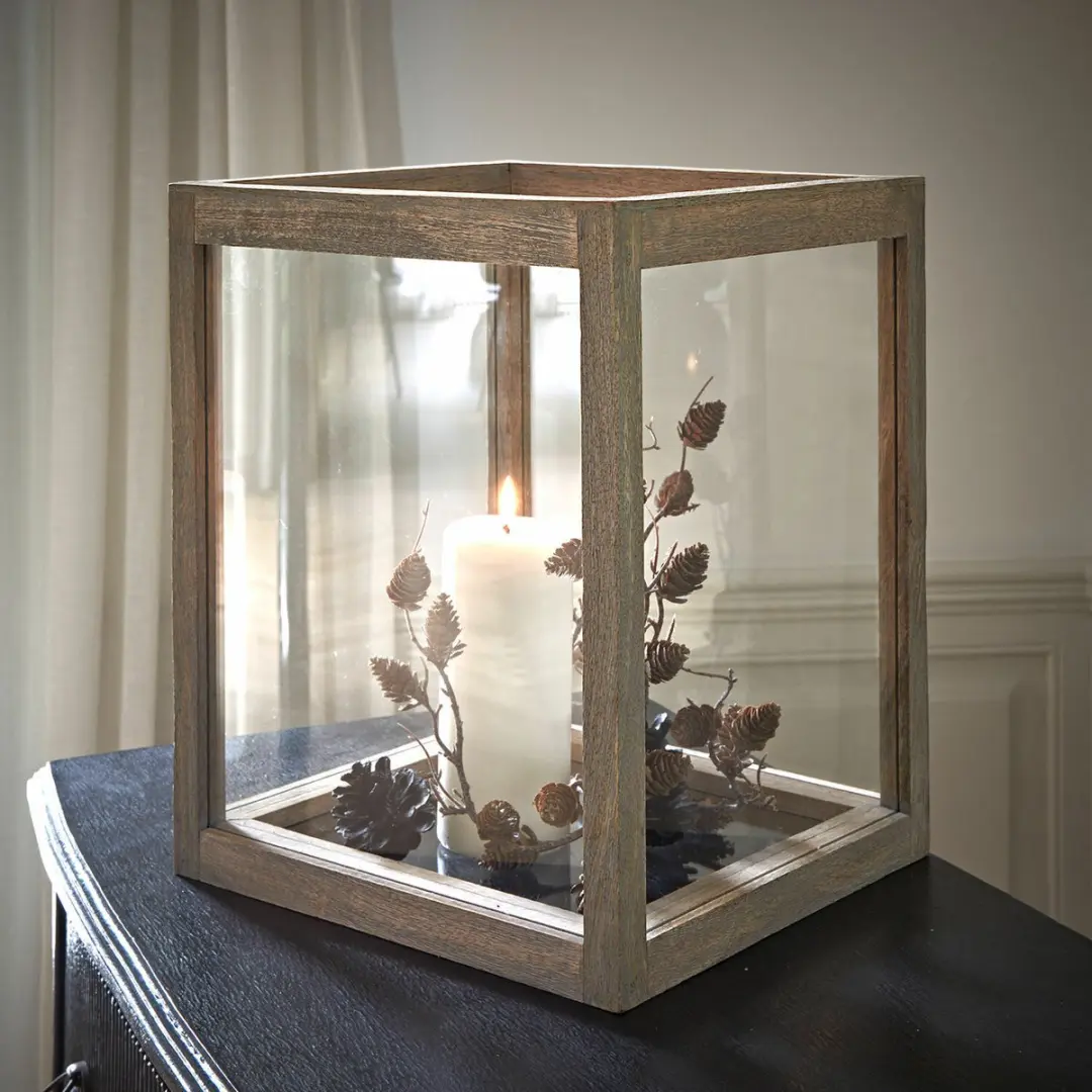 Loberon Solvik Windlicht - Antiekgrijs/Heldere Glas - afbeelding 4 van 5