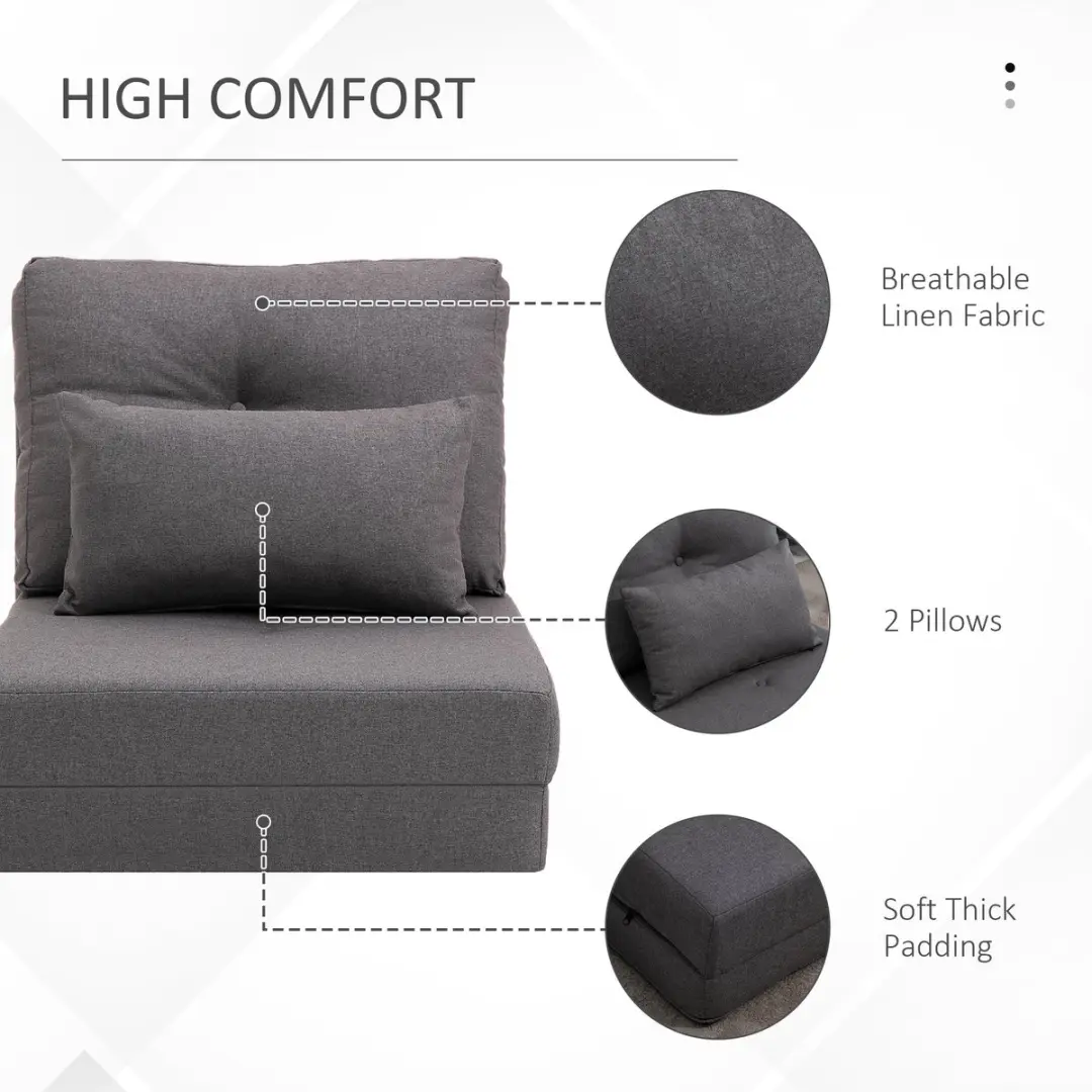 Homcom Opvouwbare Vloerfauteuil 2-in-1 - Donkergrijs - afbeelding 6 van 6