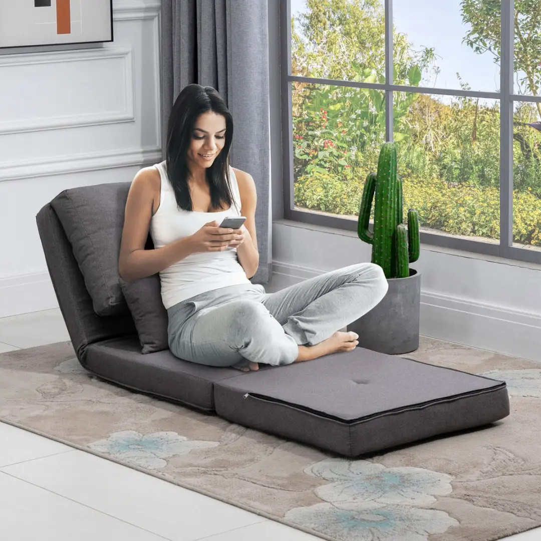 Homcom Opvouwbare Vloerfauteuil 2-in-1 - Donkergrijs - afbeelding 5 van 6