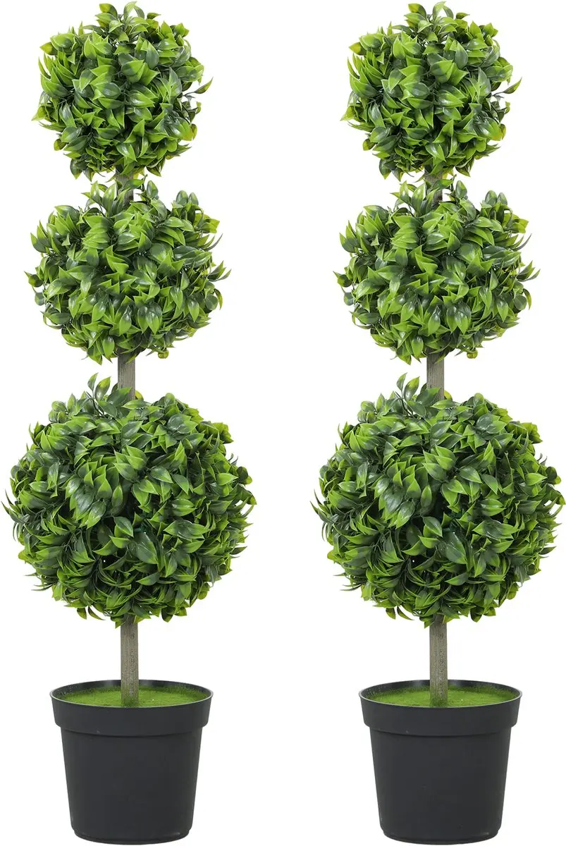 HOMCOM Kunstmatige Topiaria Kunststof, cement 28L x 28B x 100H cm Groen