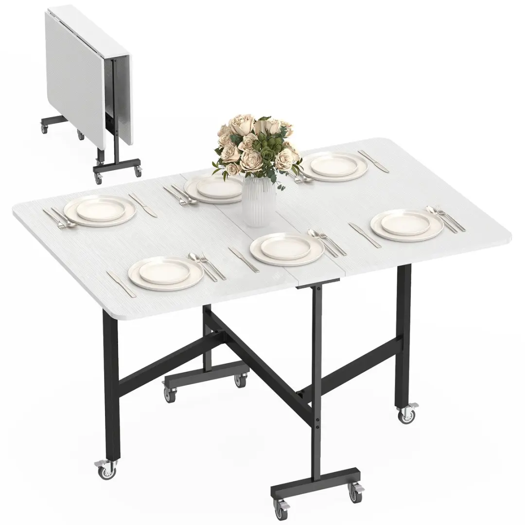 Homcom Inklapbare Eettafel-Spaanplaat, staal-120L x 80B x 73H cm-Wit