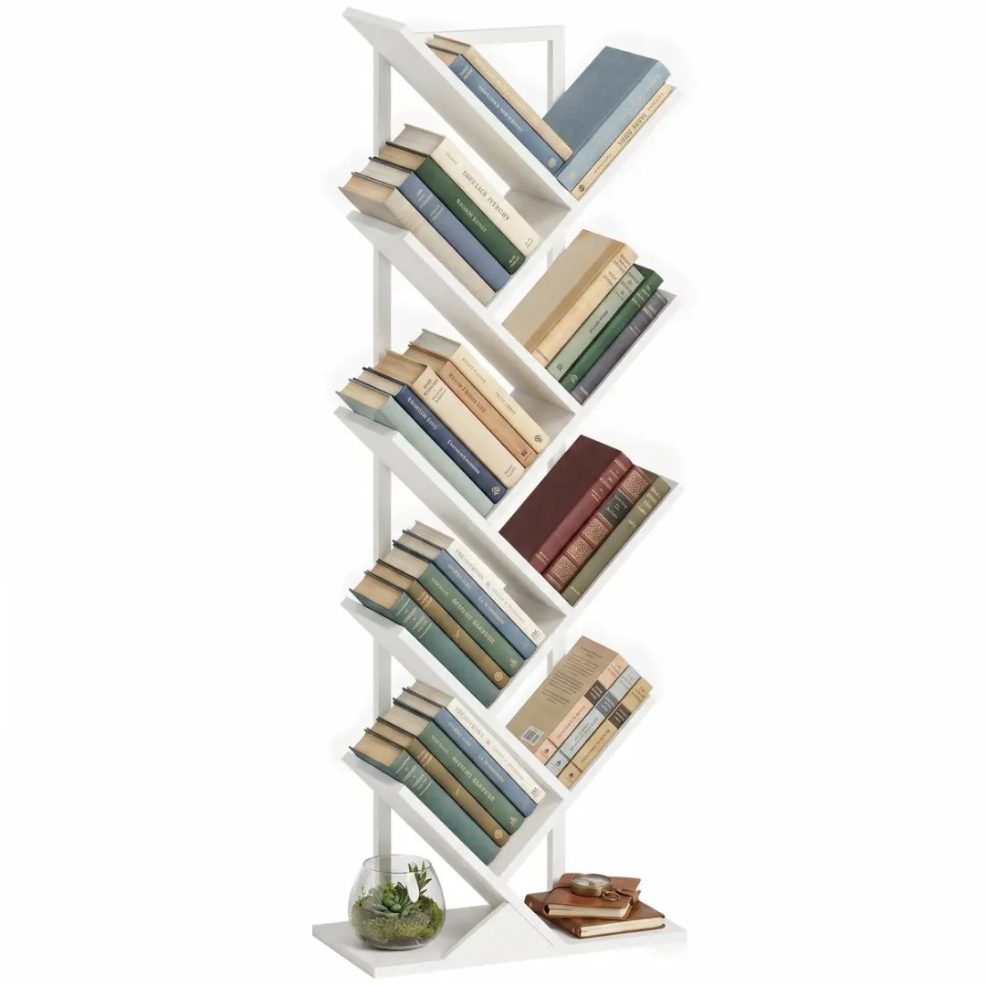 HOMCOM Boekenrek-Spaanplaat, staal-50L x 24B x 136H cm-Wit