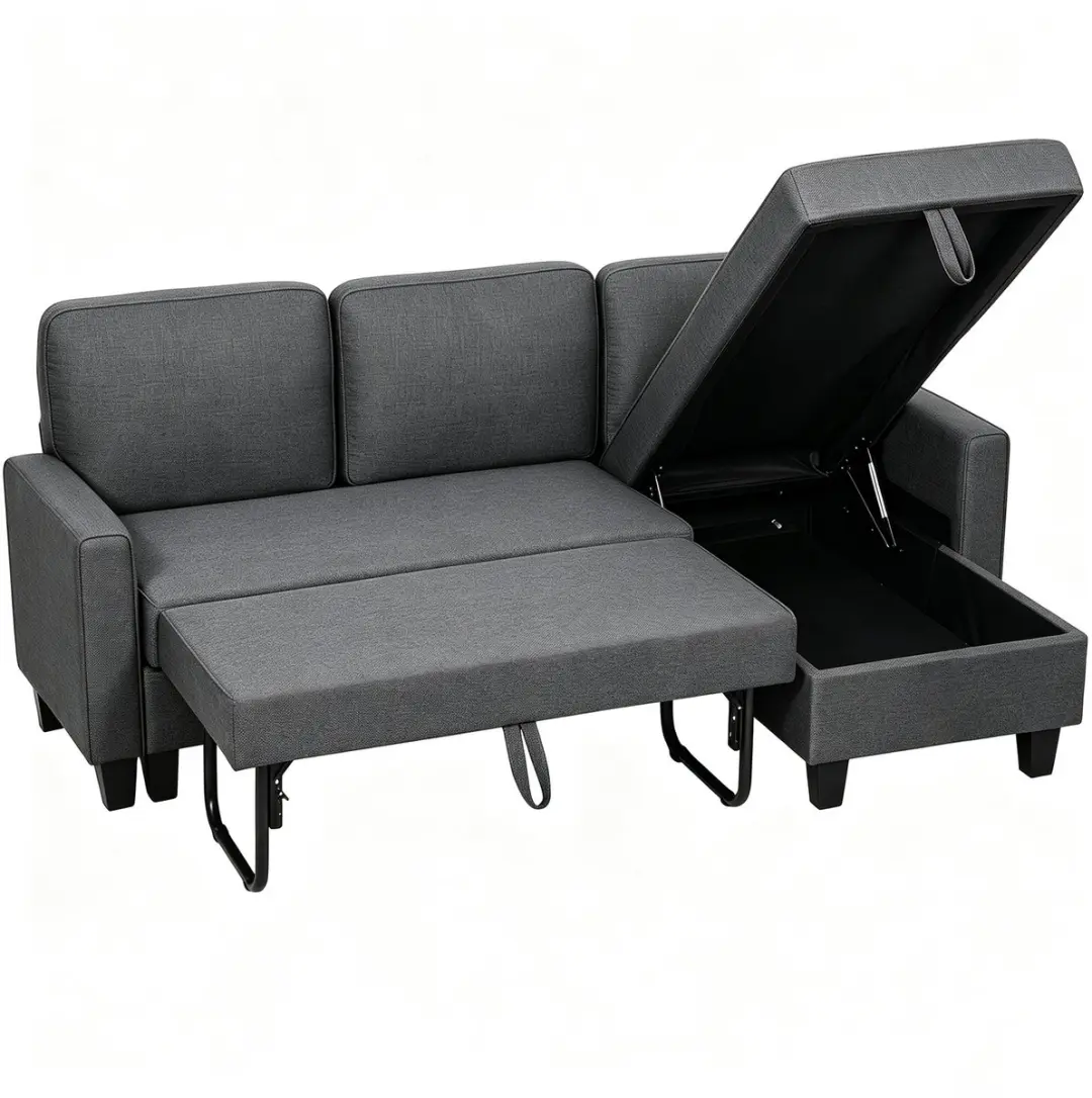 HOMCOM Sofa Bed Set-Polyetser-197L x 129B x 85H cm-Dunkelgrau