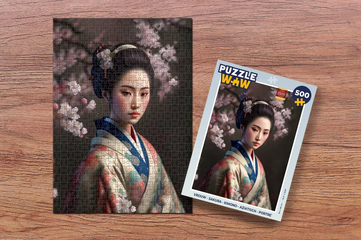 PuzzleWow Aziatische Vrouw - Kimono Portret Legpuzzel 500 Stuks - Multicolor