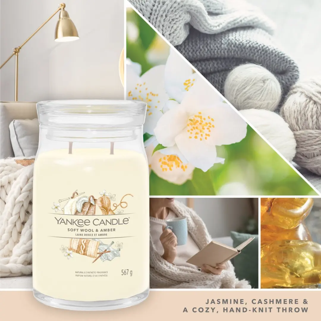 Yankee Candle Wool & Amber Geurkaars - Signature Large Jar - 80 Branduren - afbeelding 5 van 6