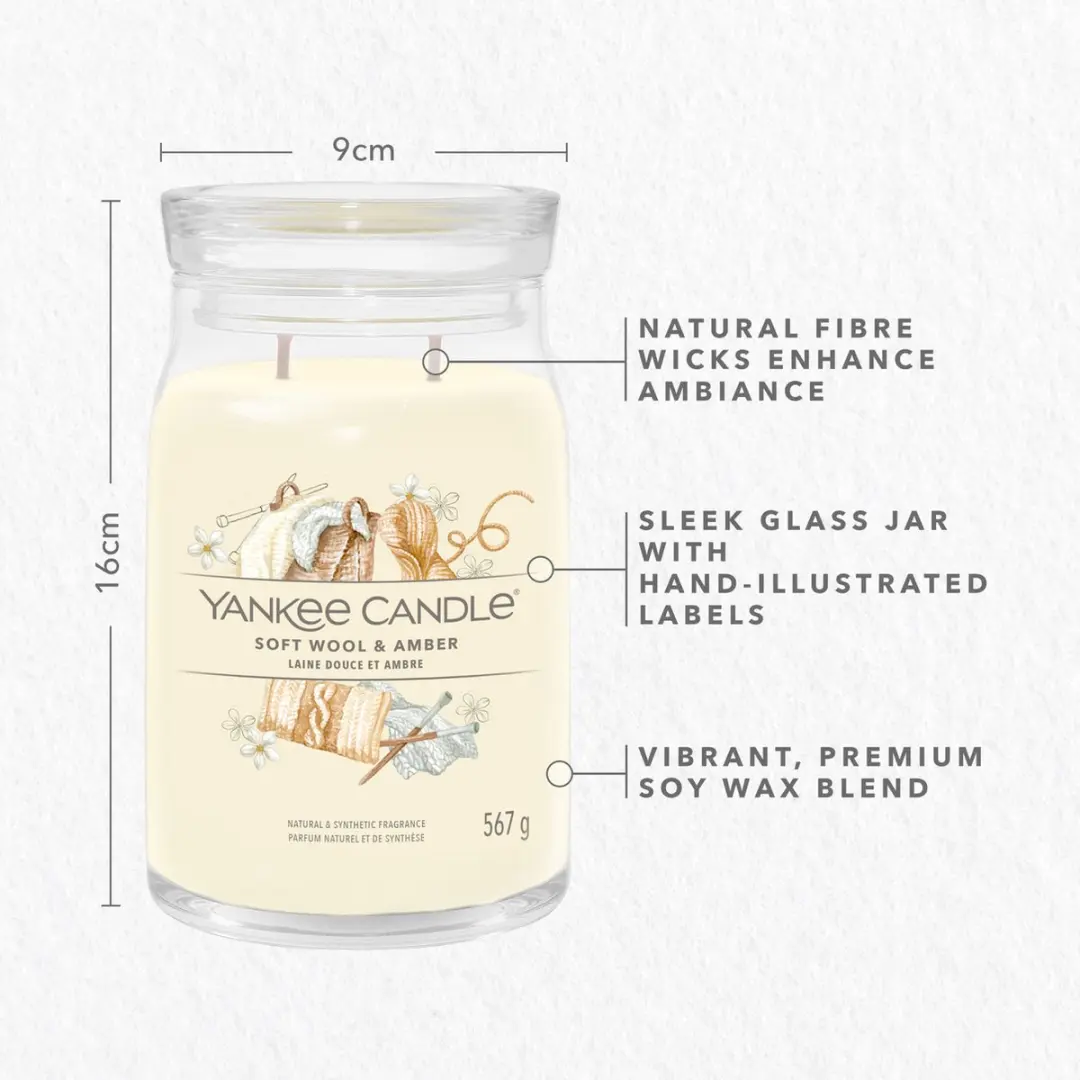 Yankee Candle Wool & Amber Geurkaars - Signature Large Jar - 80 Branduren - afbeelding 6 van 6