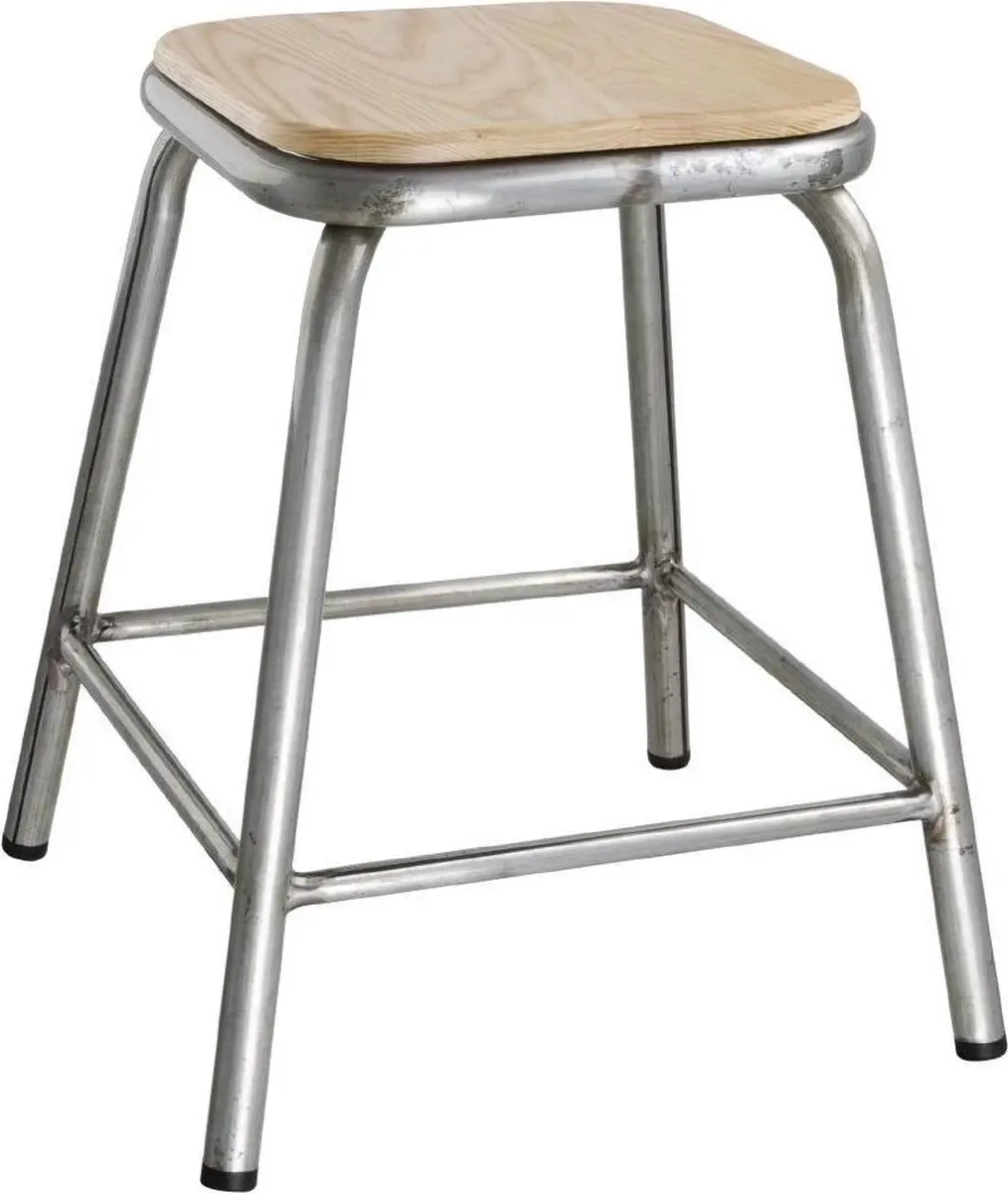Bolero Lage Gegalvaniseerd Stalen Kruk Met Houten Zitting DE478