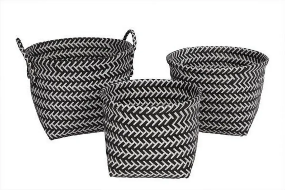 MANDEN ZIGZAG SET VAN 3 STUKS ZWART WIT AFMETING: 30X30X21CM /28X28X19CM / 24X24