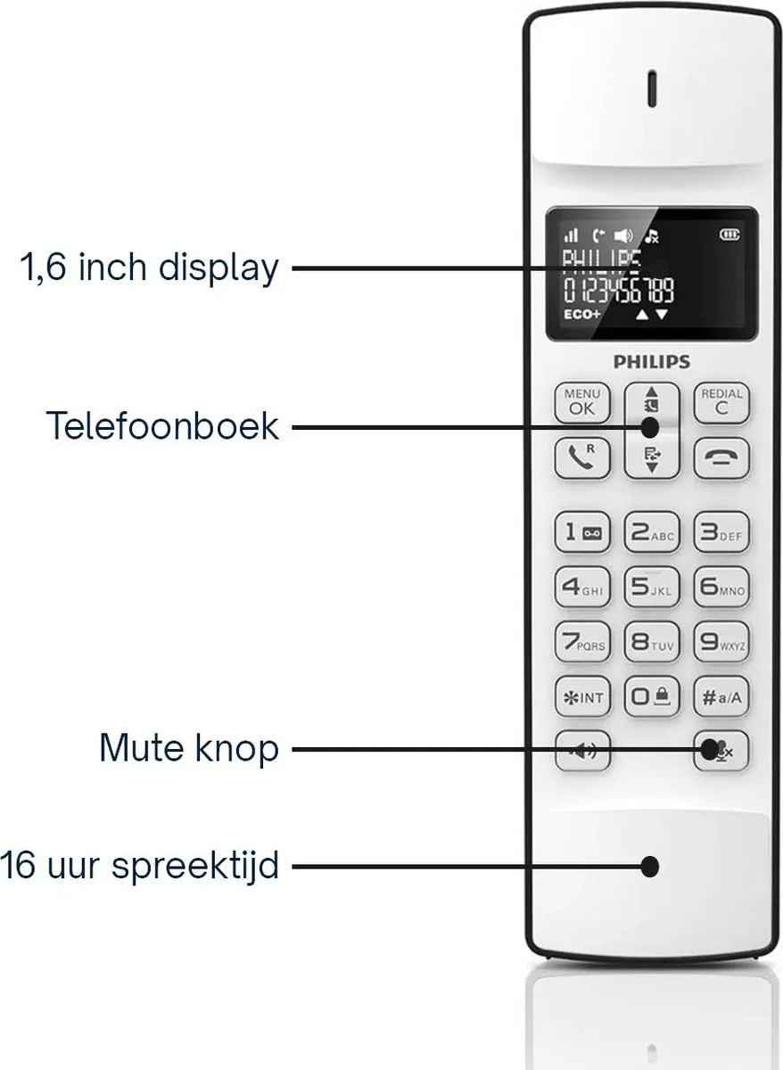 Philips Linea M4501W/01 Telefoon - DECT - 16 uur spreektijd - Wit