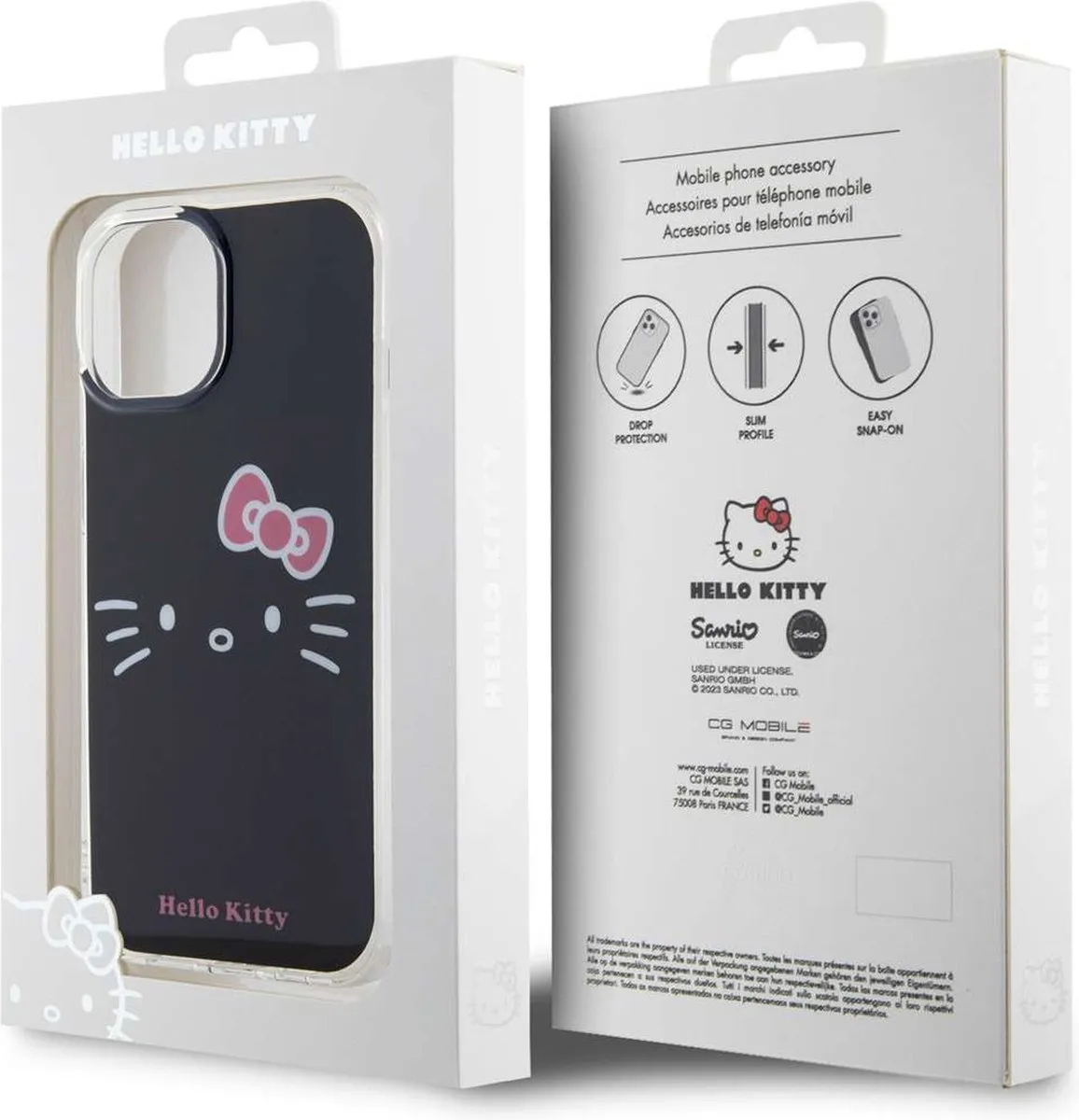 Hello Kitty IML Kitty Face Hoesje iPhone 15 - Zwart