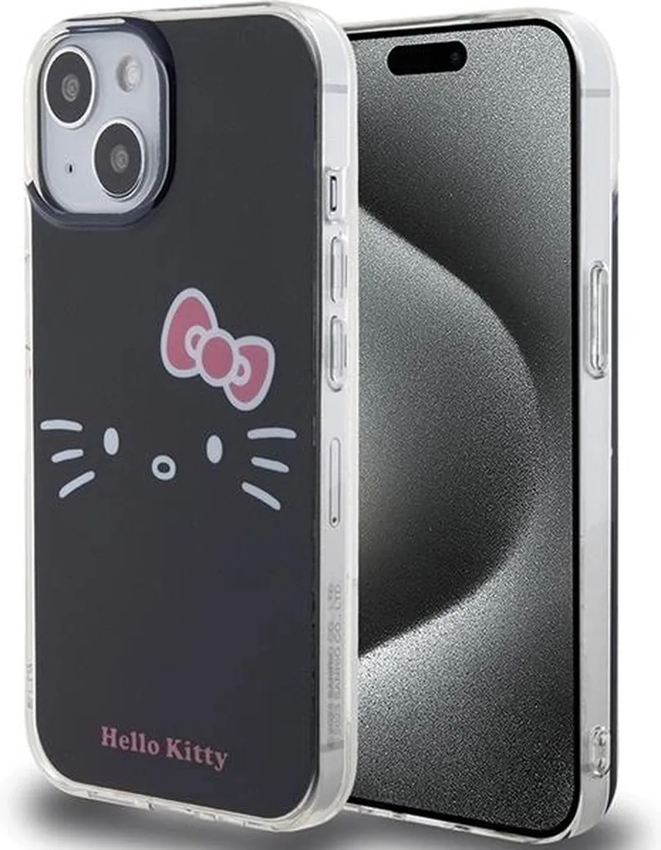 Hello Kitty IML Kitty Face Hoesje iPhone 15 - Zwart