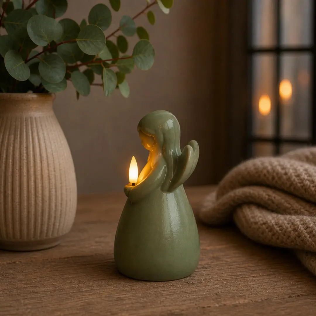 Anna's Collection LED Kaars Engel Jade Groen 14x8cm - afbeelding 5 van 6
