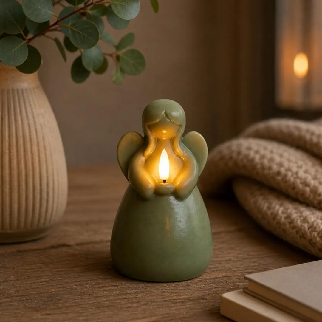 Anna's Collection LED Kaars Engel Jade Groen 14x8cm - afbeelding 3 van 6