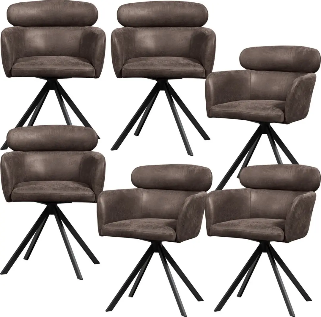 WOOOD Fenne Eetkamerstoelen - Leerlook - Zwart- Set van 6