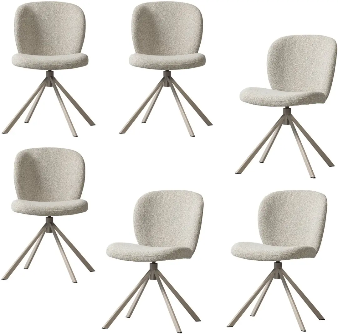 WOOOD Femke Eetkamerstoel - Bouclé - Naturel - Set van 6