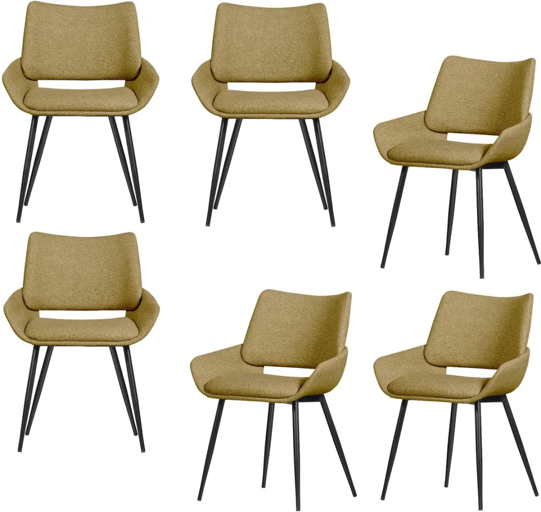WOOOD Parade Eetkamerstoelen - Melange Stof - Mosterd - Set van 6
