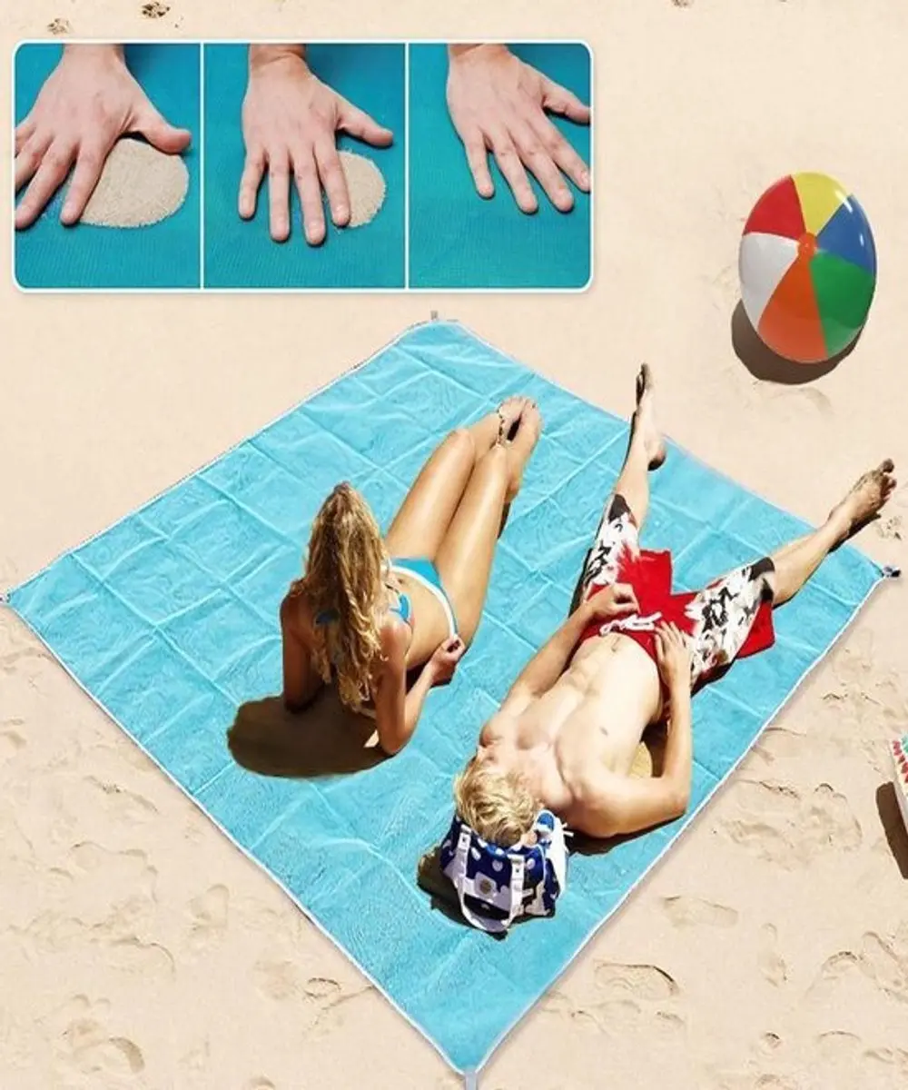 Strandlaken Zandvrij 195 x 146 cm Polyester Blauw 5-delig (Esschert Design)
