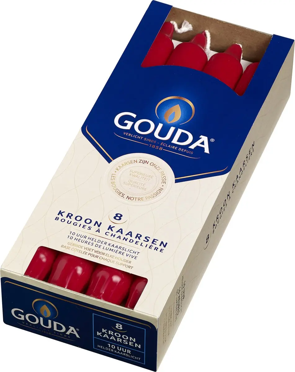 Gouda Kroonkaarsen 24cm Rood - 8 Stuks - afbeelding 2 van 6