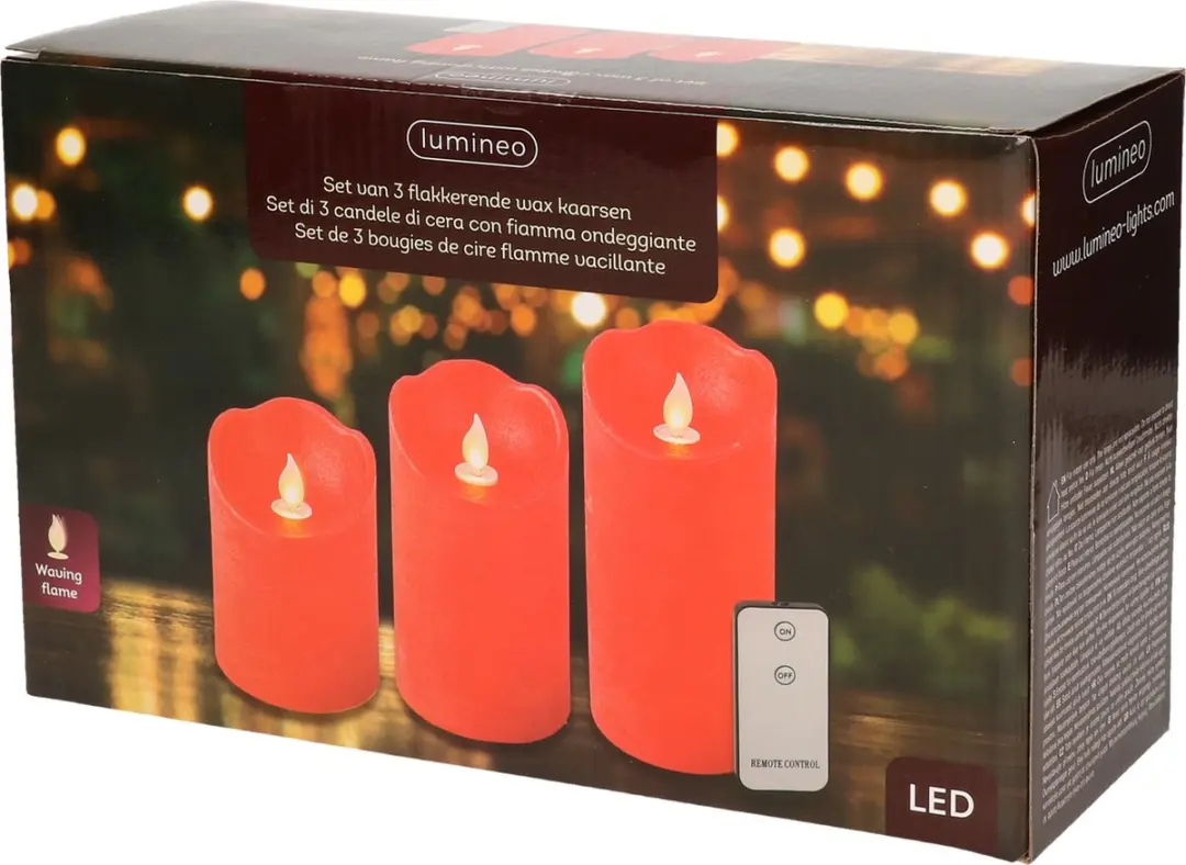 Lumineo Waving Kaarsen Set 3 Stuks - Rood - afbeelding 2 van 4