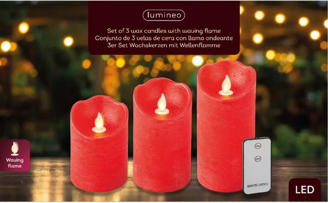 Lumineo Waving Kaarsen Set 3 Stuks - Rood - afbeelding 3 van 4