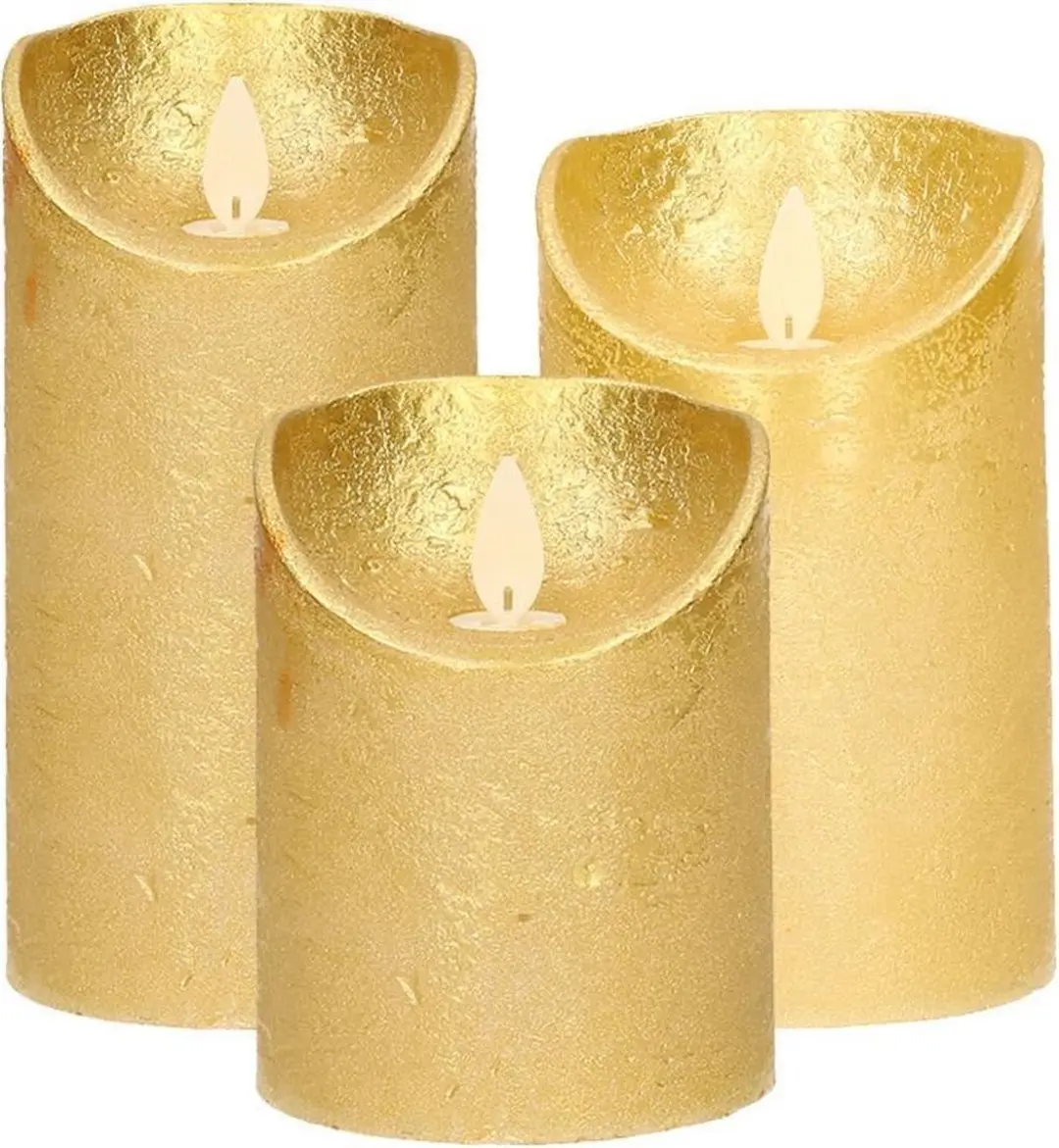 Set van 3x stuks Gouden Led kaarsen met bewegende vlam