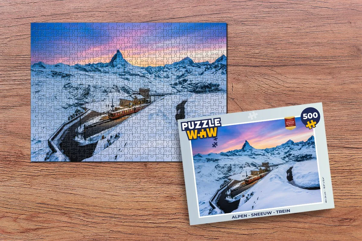 PuzzleWow Alpen Sneeuw Trein Legpuzzel 500 Stuks - Multicolor
