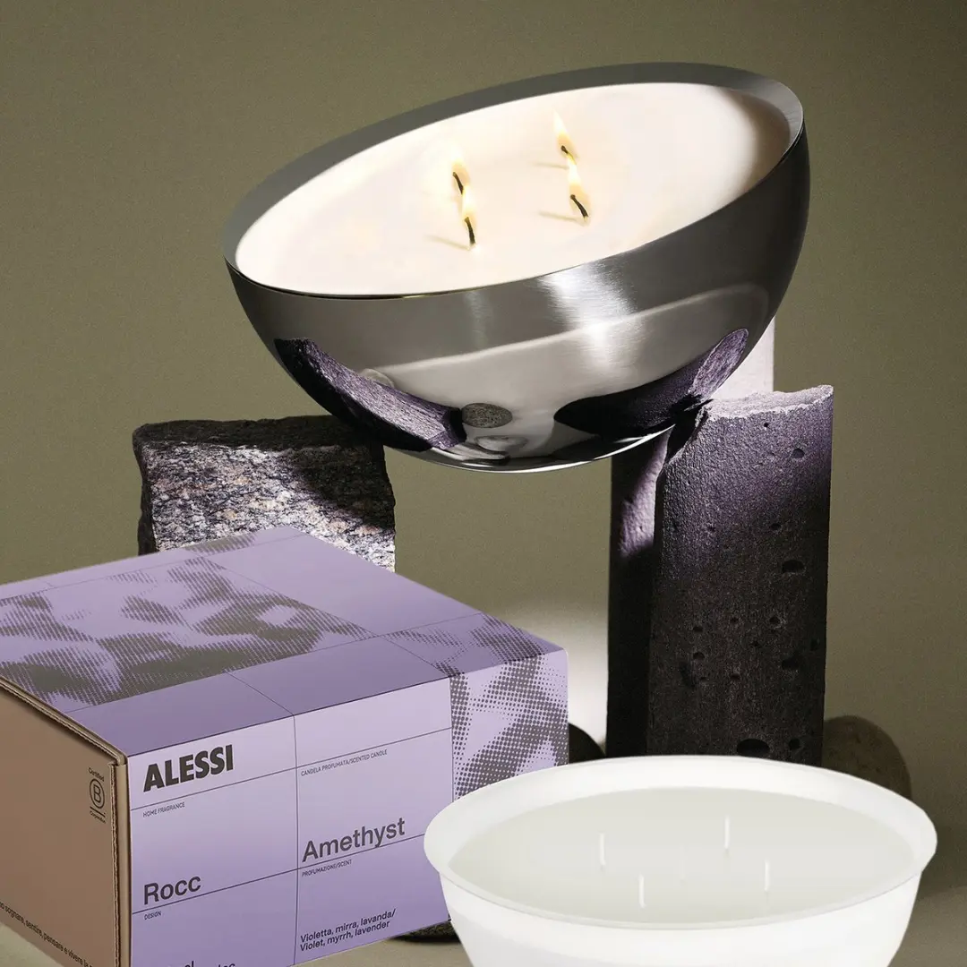 Alessi Rocc-Set-Medium-Amethyst-Geurkaars-mét-Container