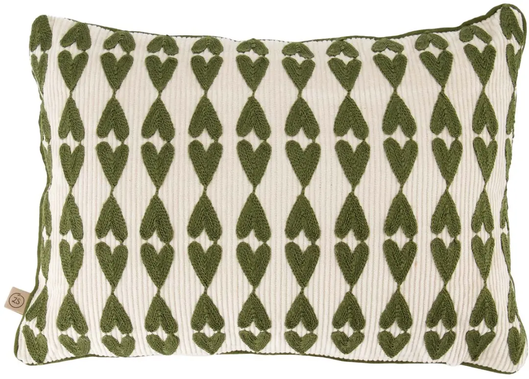 Zusss Cushion Hearts Print 35X25cm 100% Katoen Off White / Green