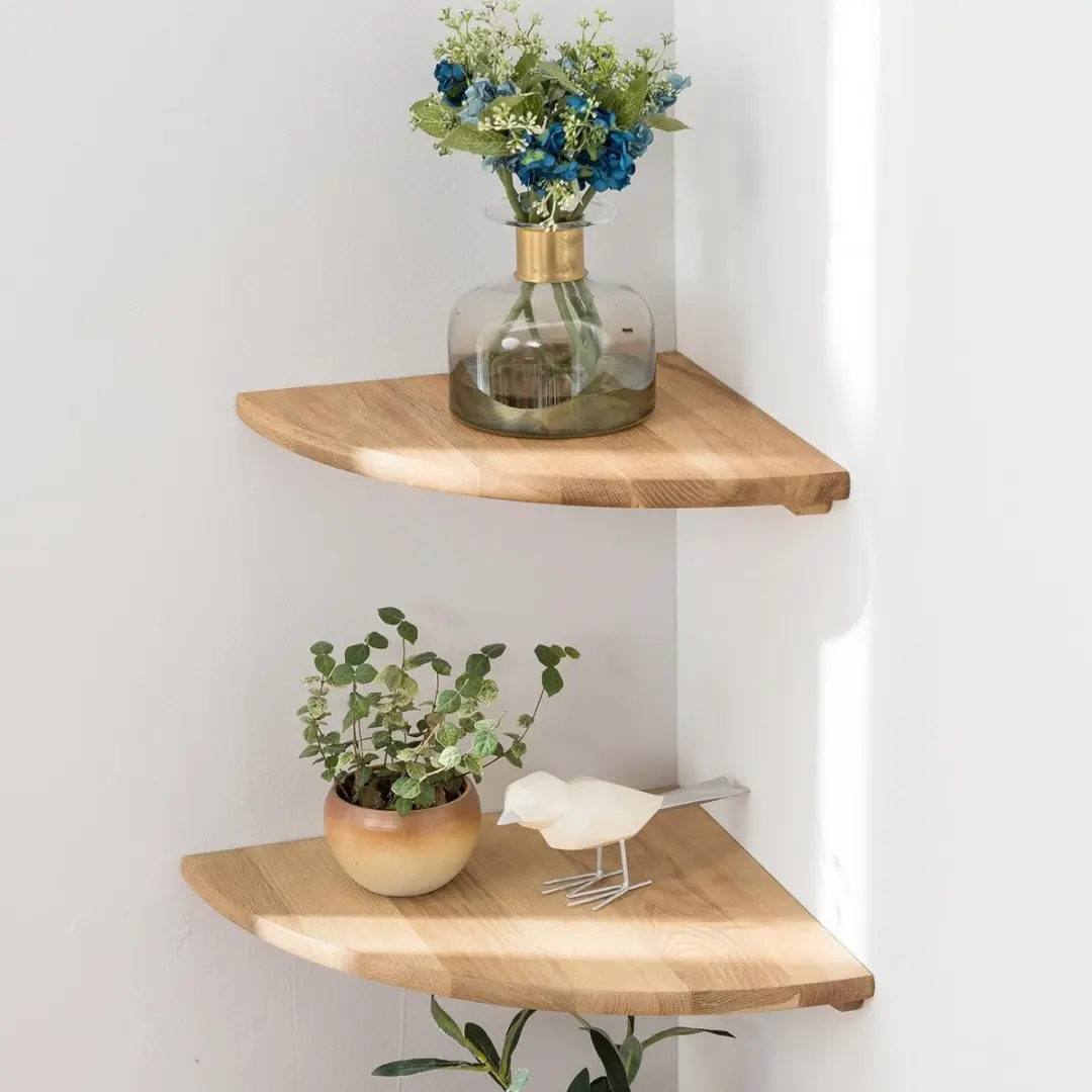 ECTEATOY® Set van 2 Massief Eiken Zwevende Hoekplanken 18 cm