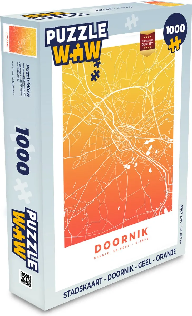 PuzzleWow Stadskaart Doornik Legpuzzel 1000 Stuks - Multicolor