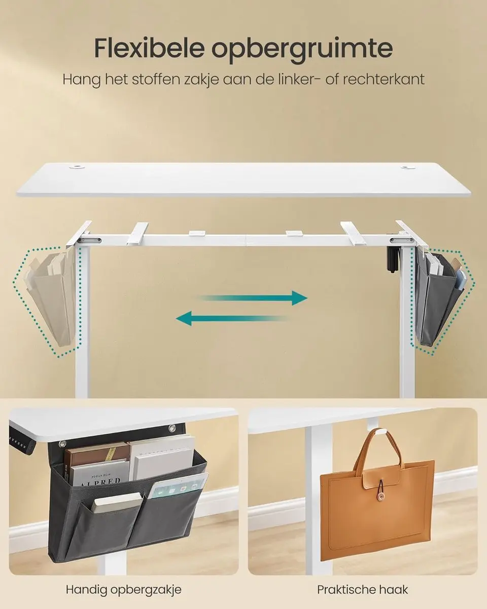 Songmics LSD136W01 Elektrisch Bureau - 70x160cm - Wit - afbeelding 5 van 6